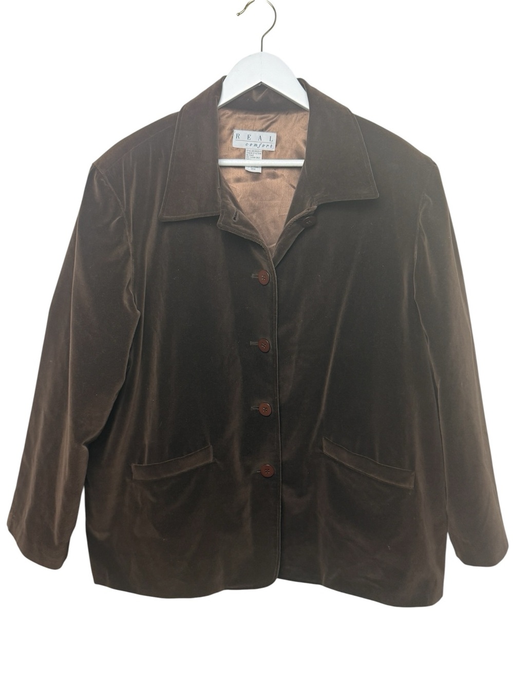 Vintage Brown Velvet Blazer Jacket Open Front Women’s Plus Sz 20W Cotton Career